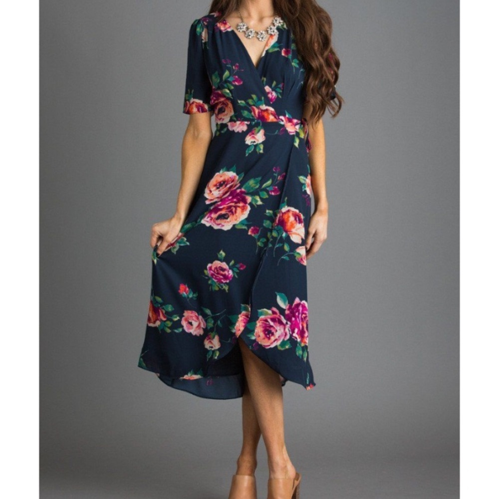 Annelise Navy Floral Wrap Dress